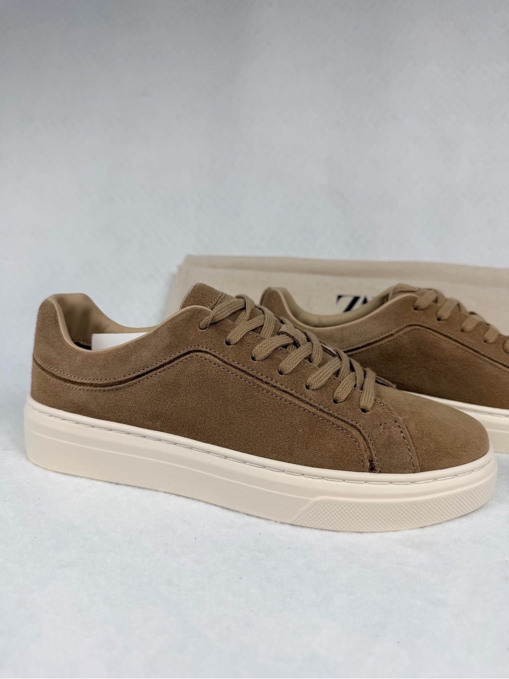 Zara Men’s Leather Sneakers Sandy Brown Size 6 Brand New